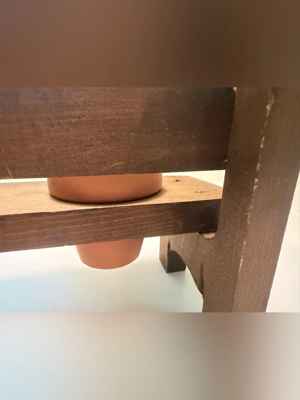 Mini Wood Bench Plant Stand 2 Terracotta Pots Rustic Tea Light Holder or Plant